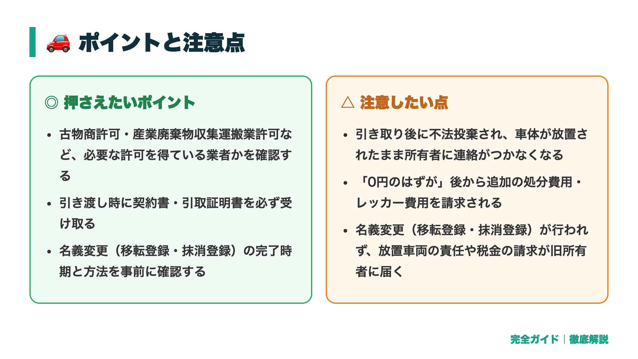 「0円廃車」は本当にお得?無料回収の仕組みと注意すべきポイント 正直レビュー図