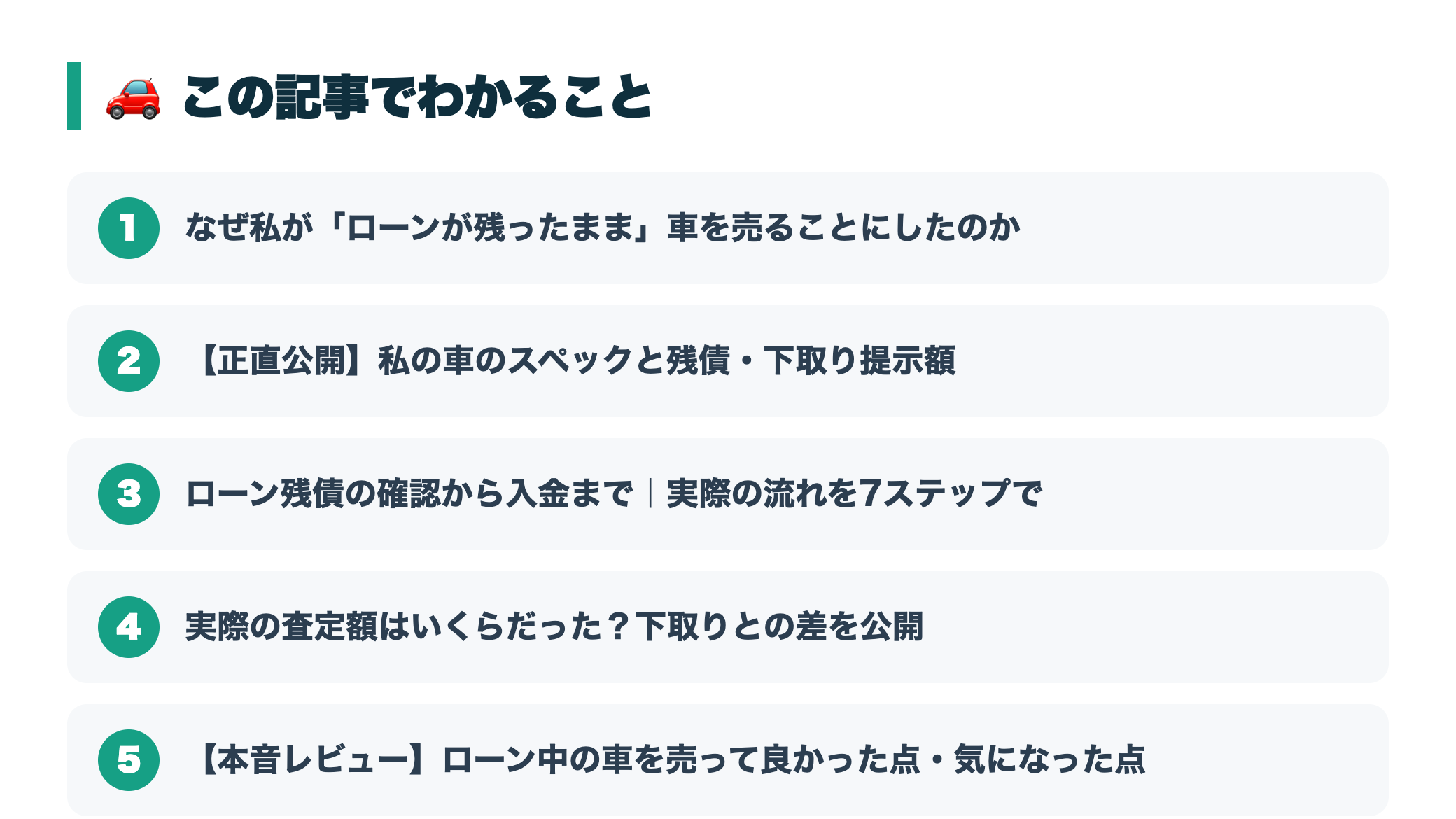 【体験談】ローンが残ったまま車を売ってみた｜残債処理のリアルな流れと注意点 『この記事でわかること』図