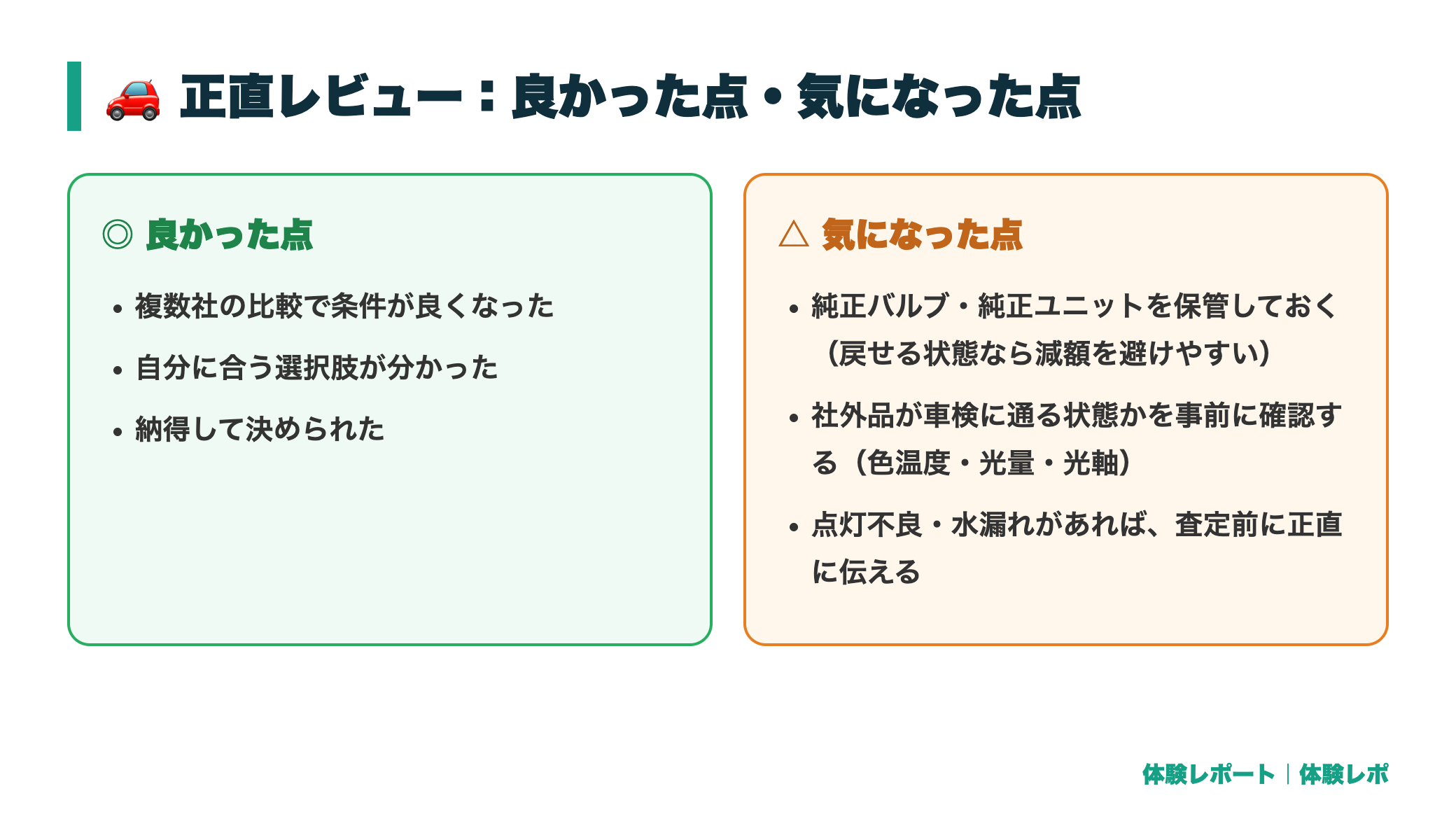 車の査定でLED・HIDヘッドライトは有利?社外品の影響と売る前の注意点 正直レビュー図